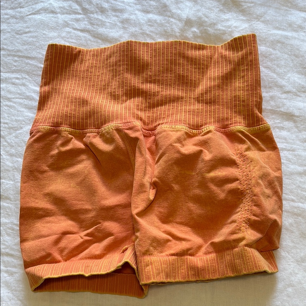 Vibrant Orange Ribbed High-Waisted Shorts